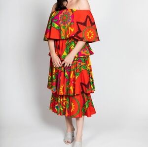 NWT! RHODE tiered XS off shoulder red lulu dress